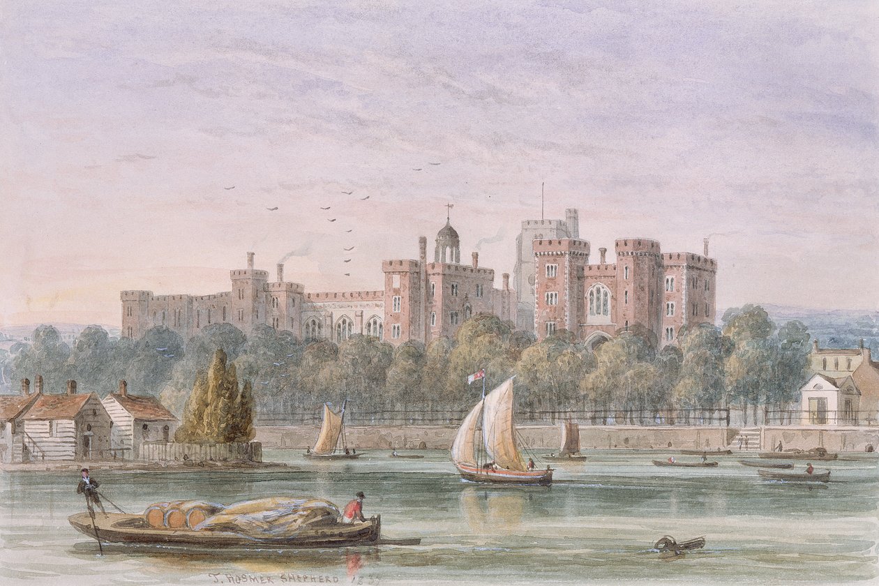 Vue du palais de Lambeth depuis la Tamise, 1837 - Thomas Hosmer Shepherd