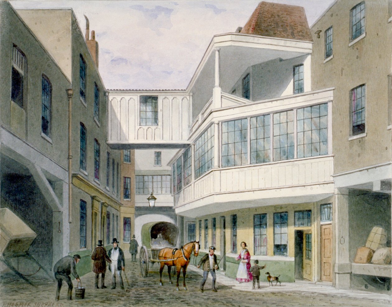 Vue de la Taverne Cross Keys, Wood Street, City de Londres, vers 1850 - Thomas Hosmer Shepherd