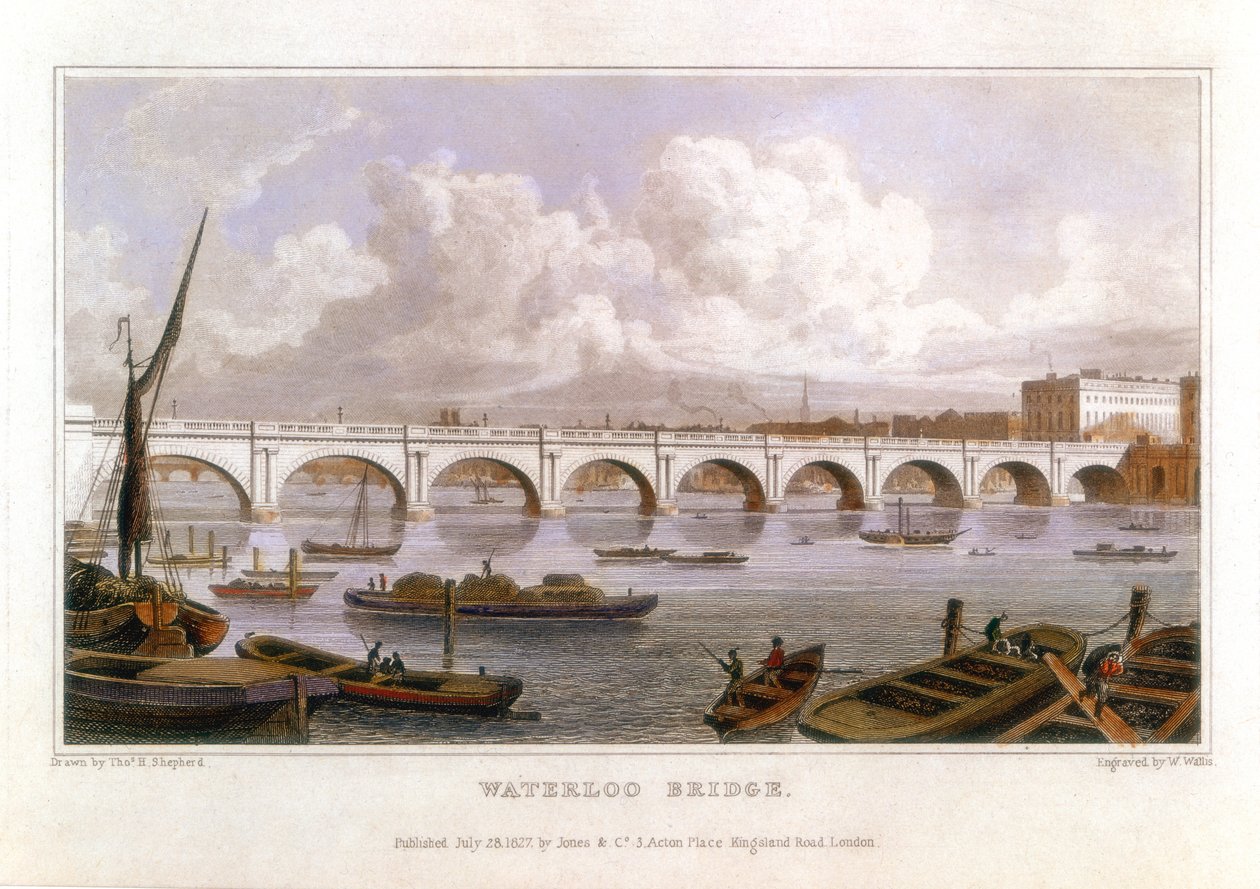 Pont de Waterloo, Londres, sur la Tamise, 1817 - Thomas Hosmer Shepherd