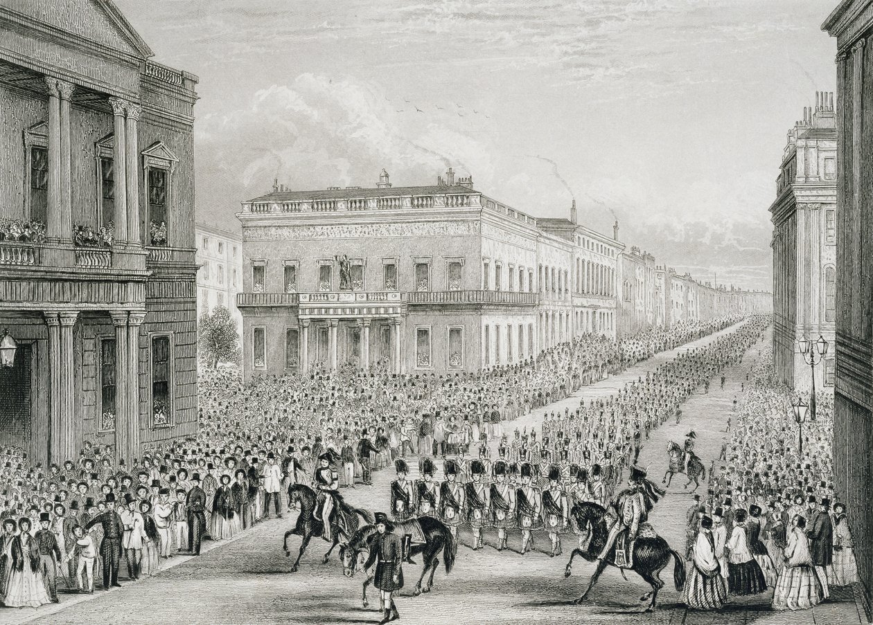 Procession funéraire de Wellington passant devant le Senior United Service Club, Pall Mall - Thomas Hosmer Shepherd