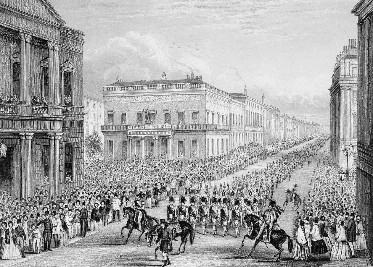 Procession funéraire de Wellington passant devant le Senior United Service Club, Pall Mall, Londres, 1852 - Thomas Hosmer Shepherd