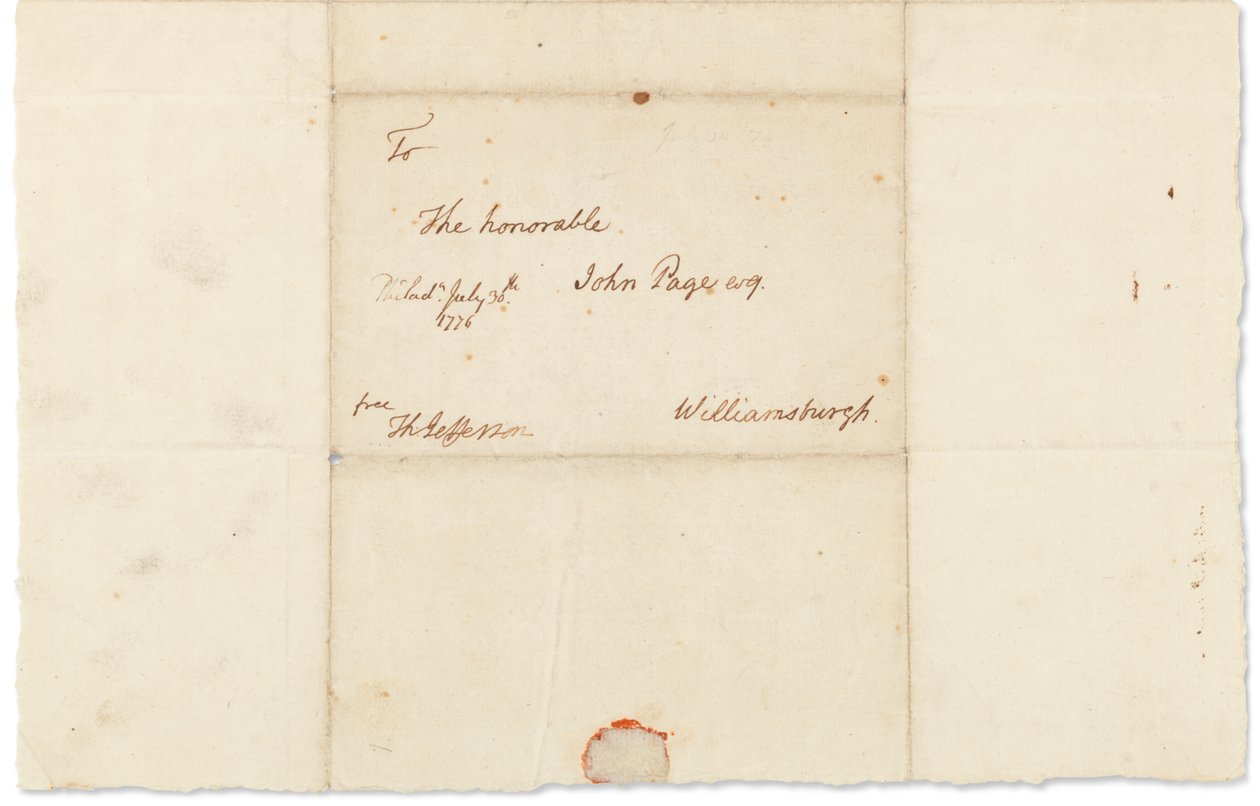 Lettre autographe à John Page, Philadelphie, 30 juillet 1776 - Thomas Jefferson