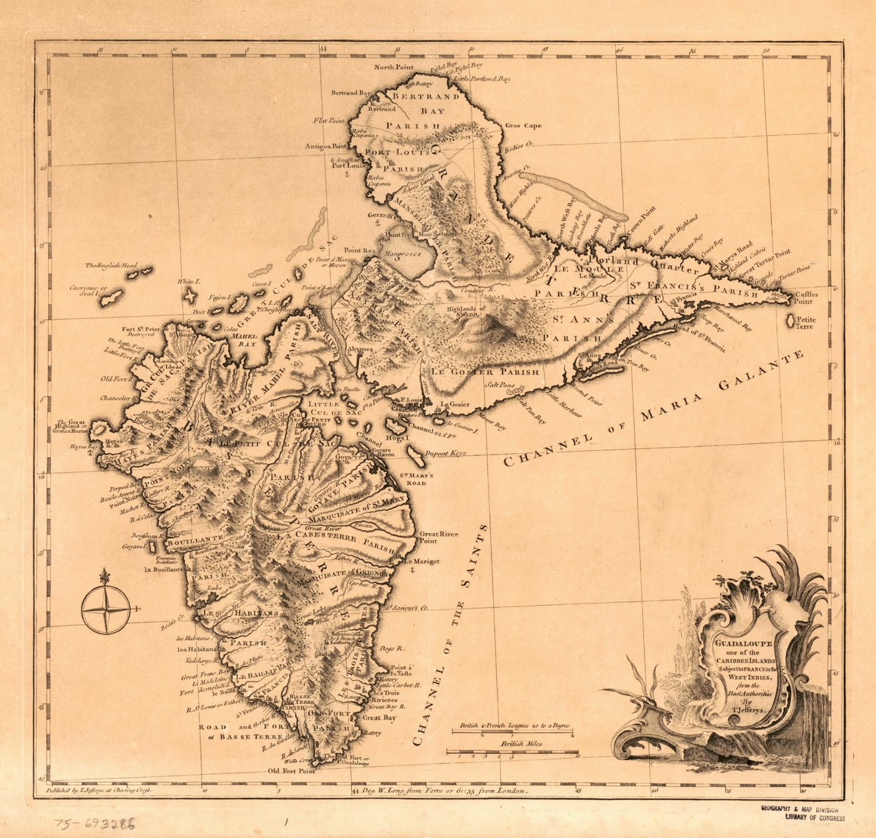 Guadaloupe une des îles Caribbee soumises à la France dans les Antilles, LOC 75693286 - Thomas Jefferys