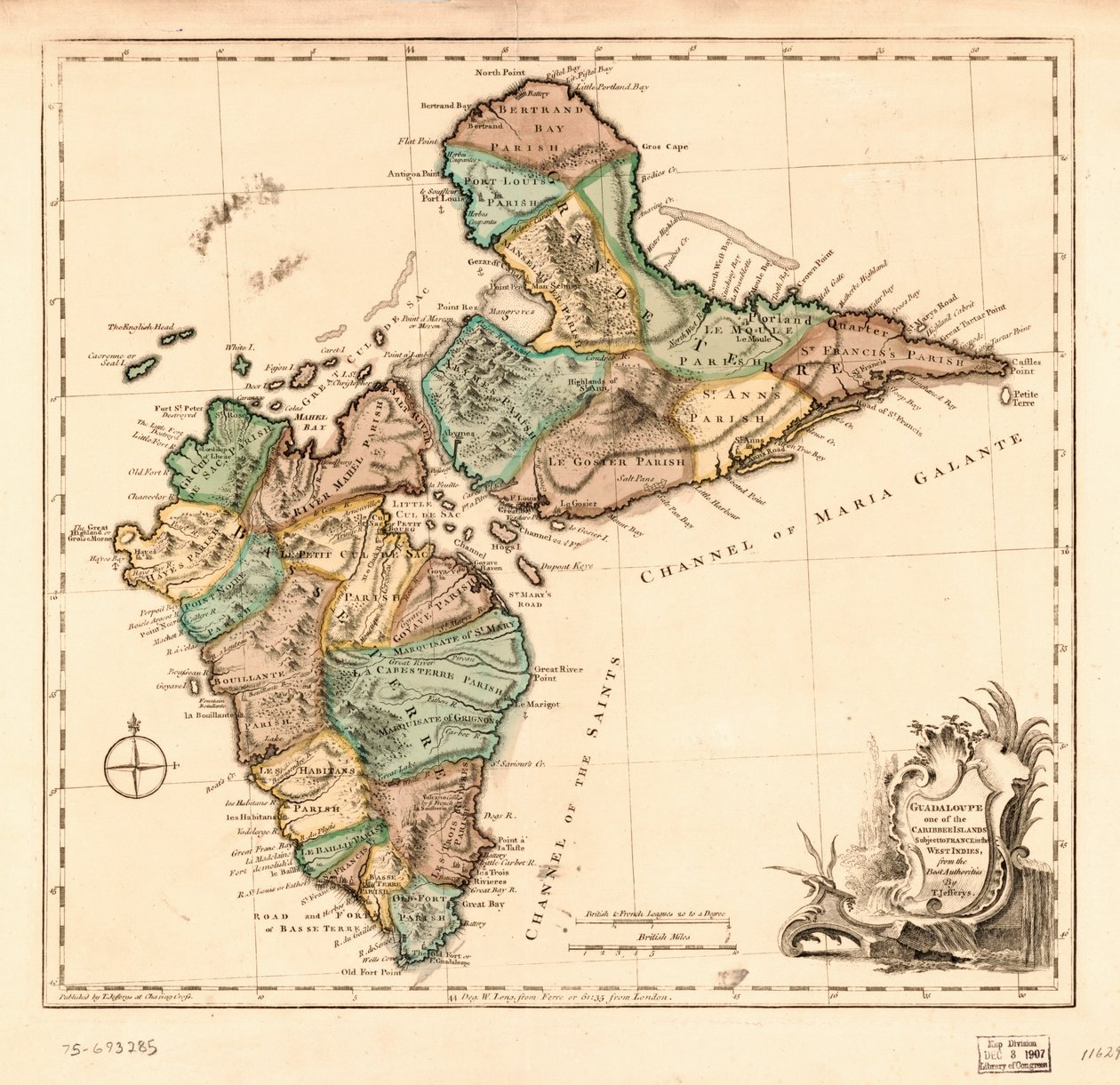 Guadaloupe une des îles Caribbee soumises à la France dans les Antilles, LOC 75693285 - Thomas Jefferys
