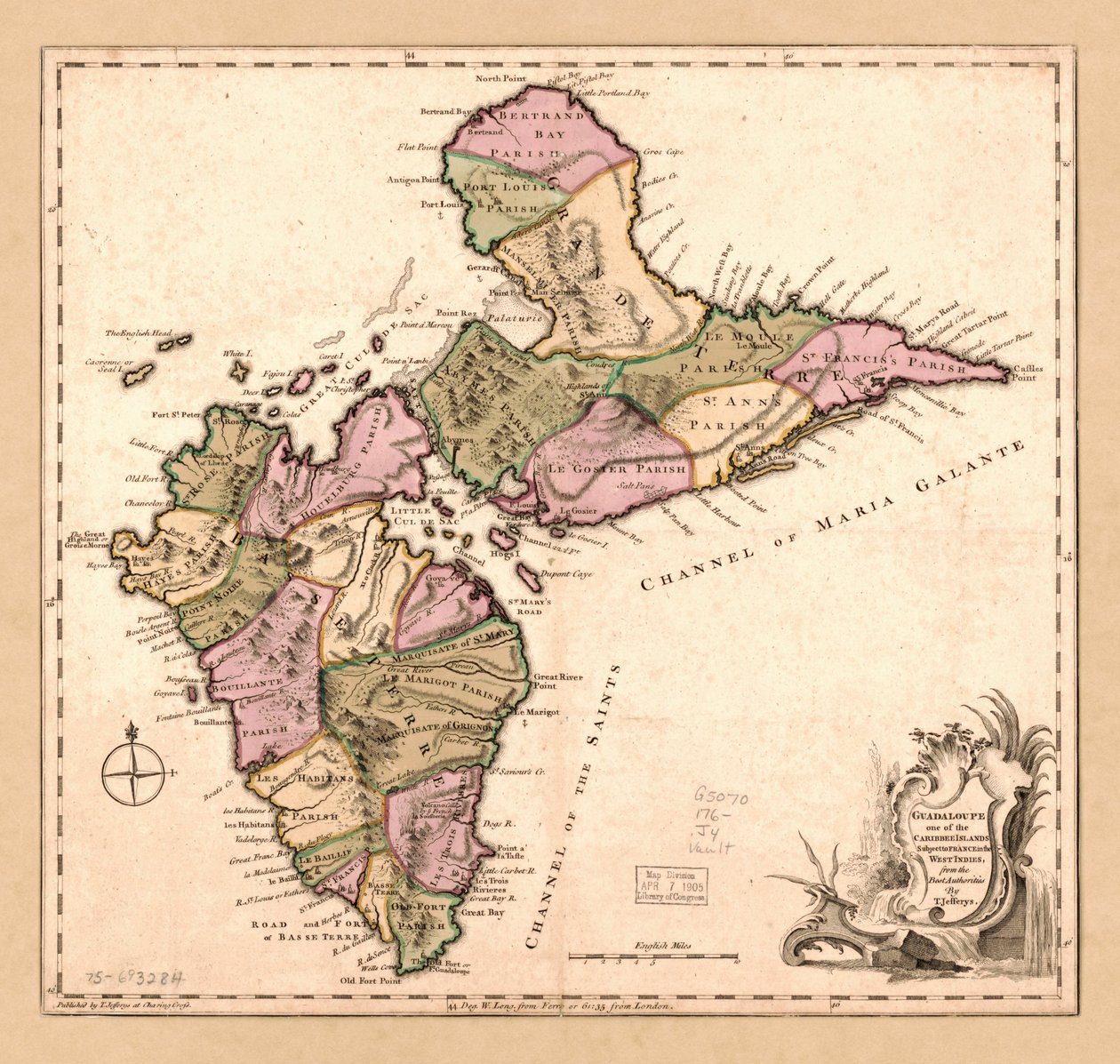 Guadaloupe une des îles Caribbee soumises à la France dans les Antilles, LOC 75693284 - Thomas Jefferys