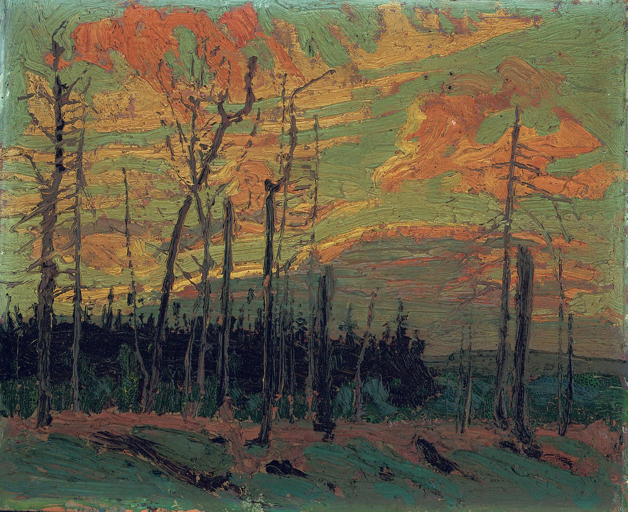 Terre brûlée au coucher du soleil - Tom Thomson