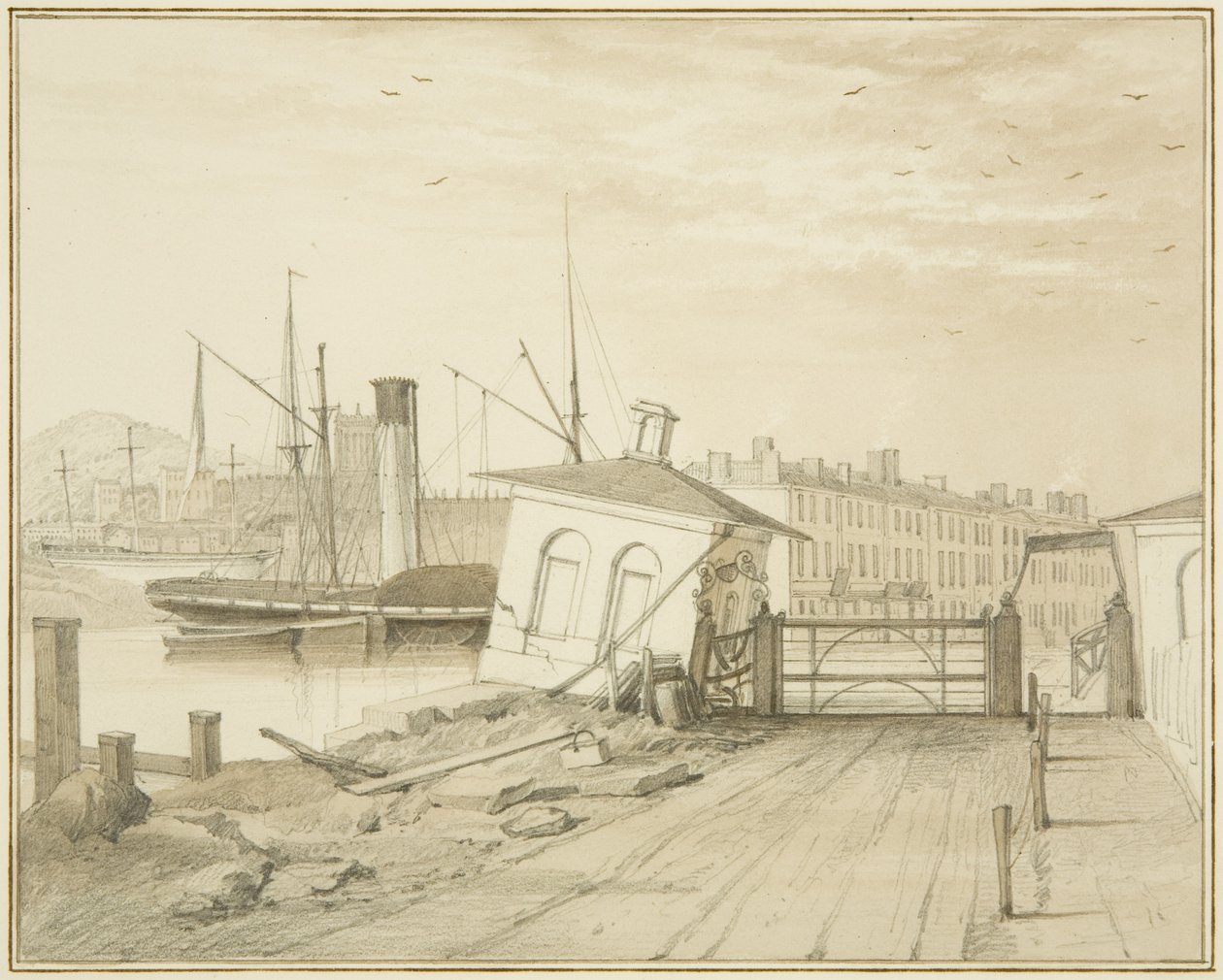 Affaissement de la maison de péage, sur le pont de Prince Street, 1828 - Thomas Leeson the Elder Rowbotham