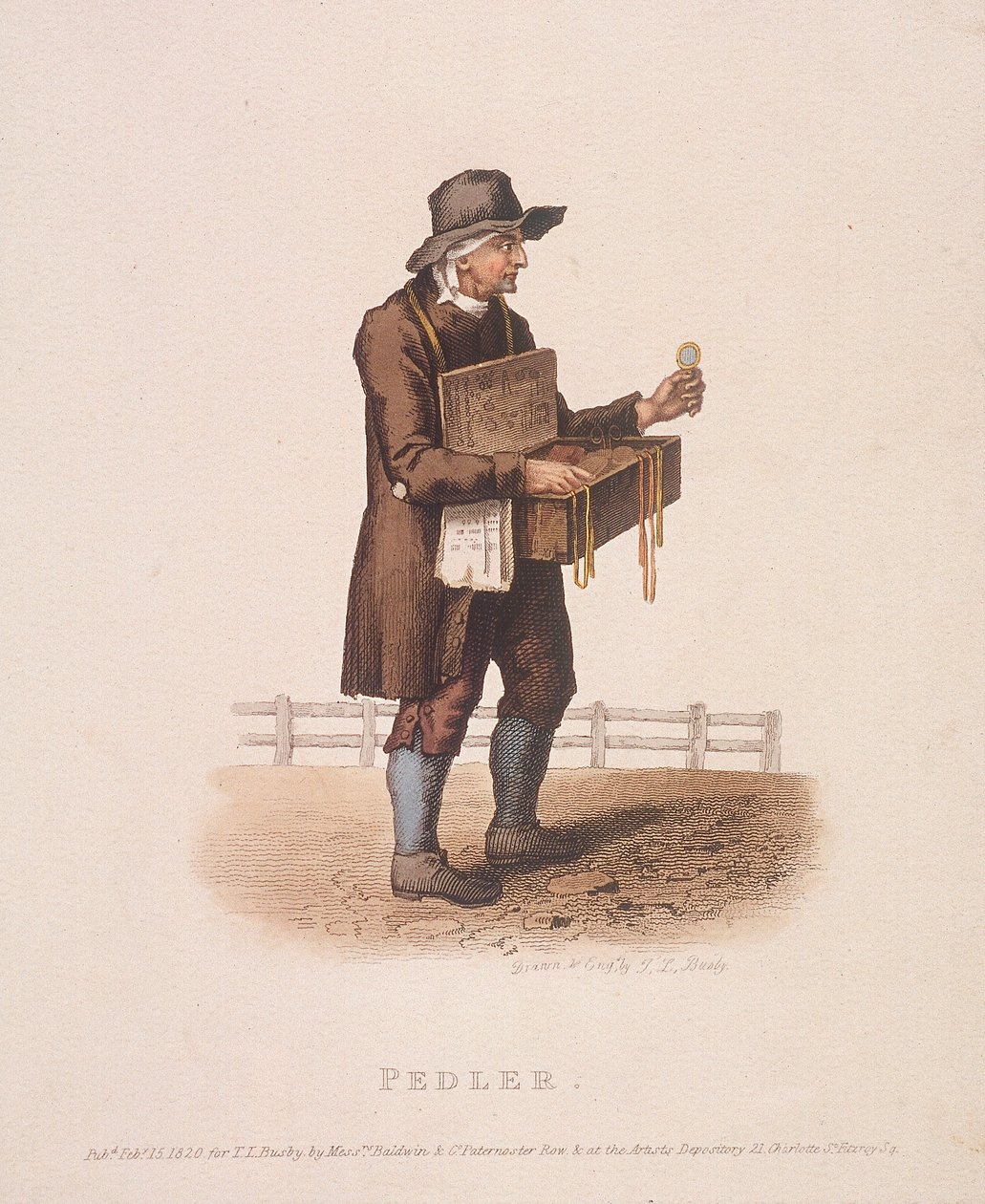Colporteur avec sa boîte de marchandises autour du cou - Thomas Lord Busby