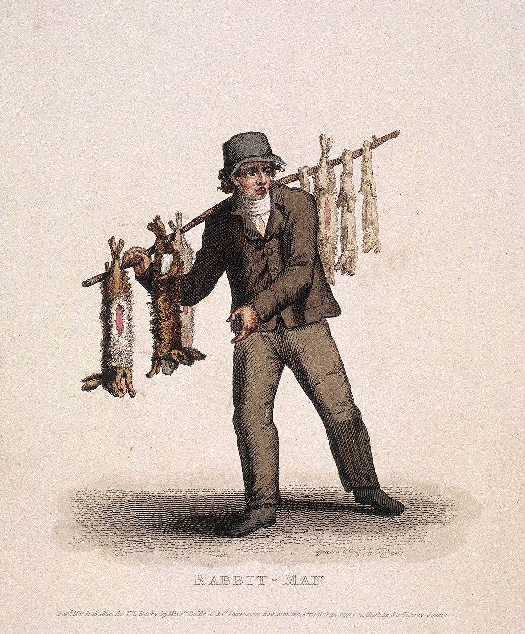 Vendeur de lapins portant une perche avec des lapins, 1820 - Thomas Lord Busby
