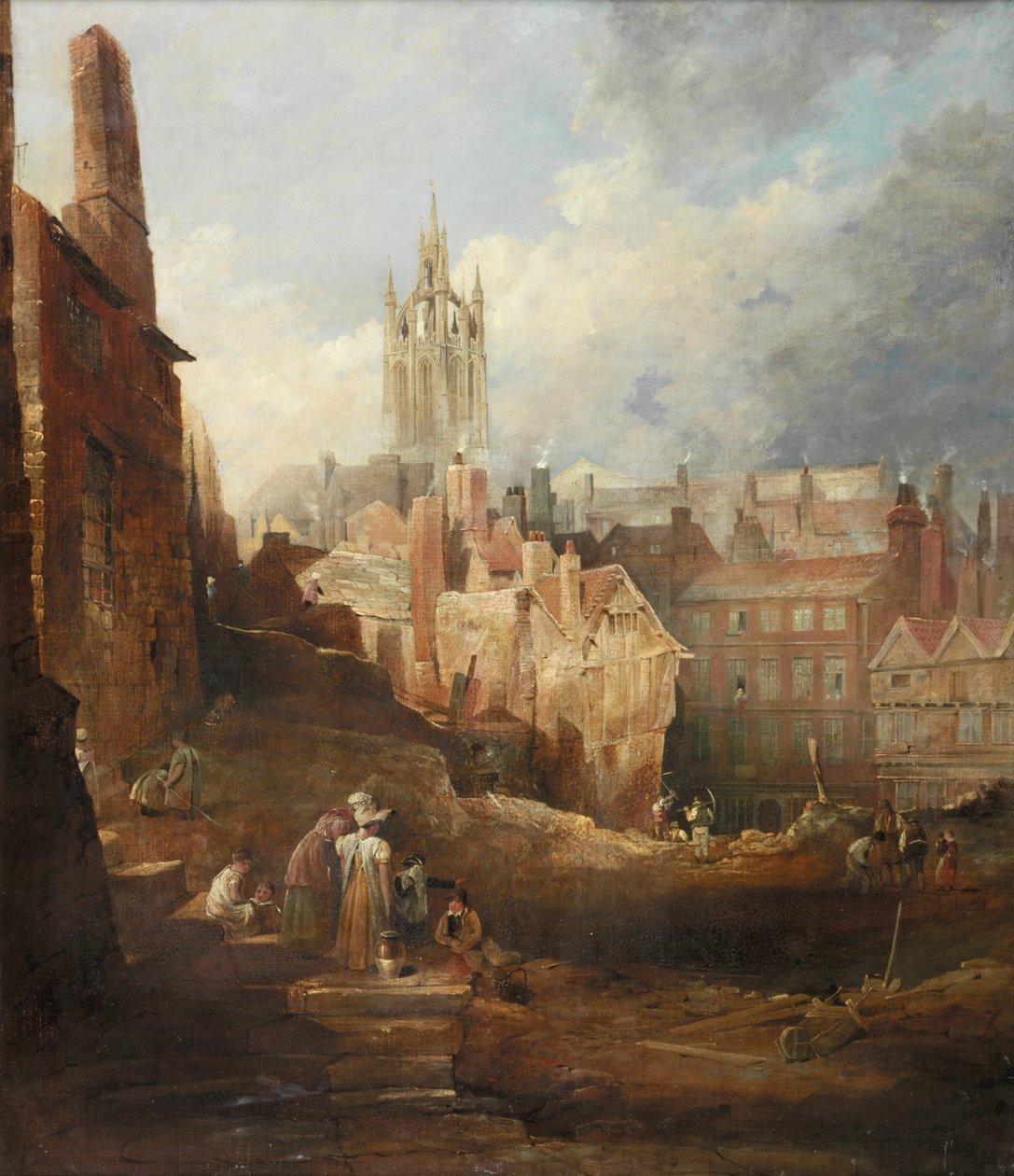 Fouilles pour le pont de haut niveau, Newcastle upon Tyne, vers 1846 - Thomas Miles Richardson