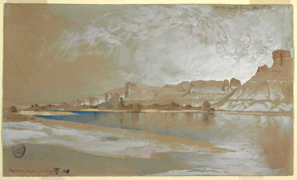 Dessin, Green River depuis le bac, Territoire du Wyoming, 11 septembre 1889 - Thomas Moran
