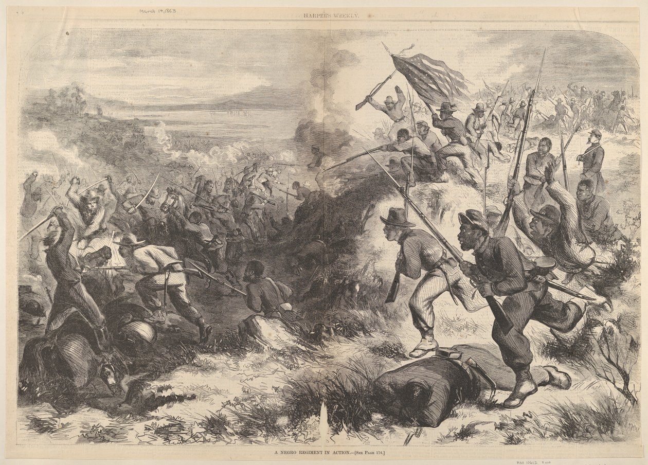 Un régiment noir en action de Harpers Weekly, 14 mars 1863 - Thomas Nast