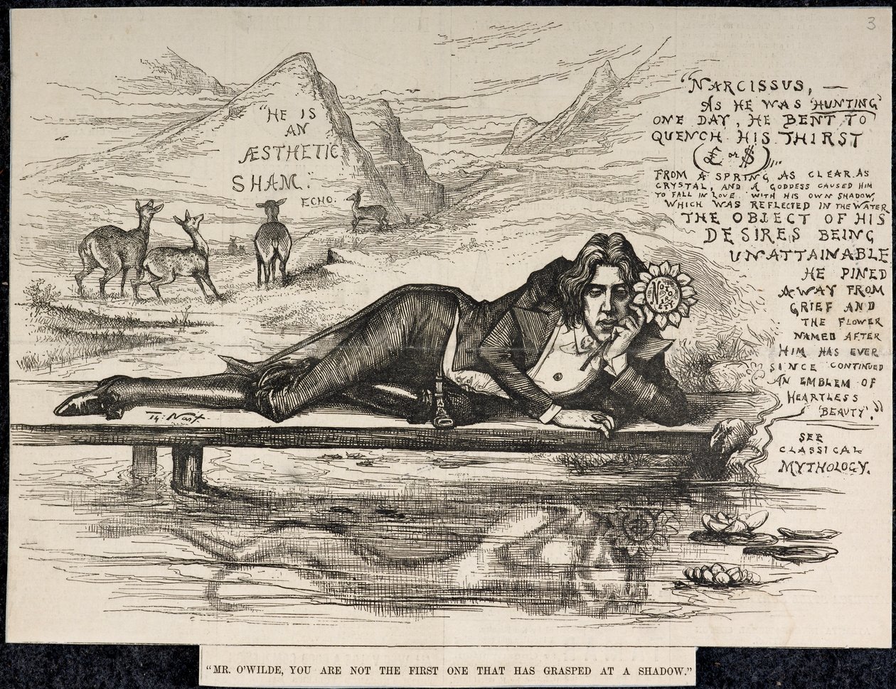 Oscar Wilde en Narcisse (avec une inscription) (gravure) - Thomas Nast