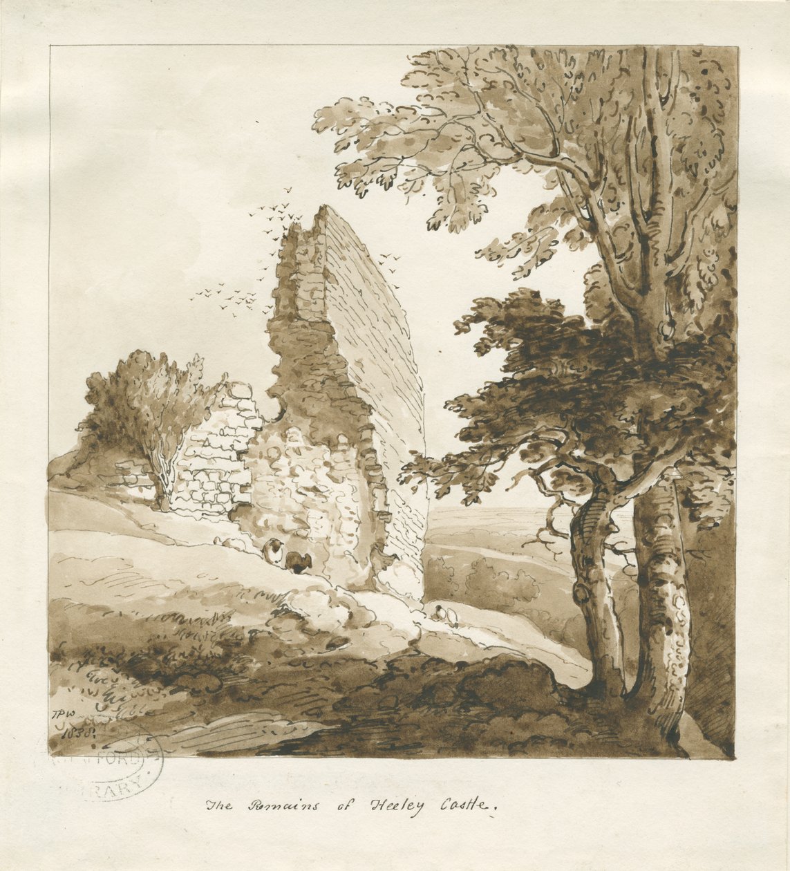 Audley - Château de Heeley: dessin sépia - Thomas Peploe Wood