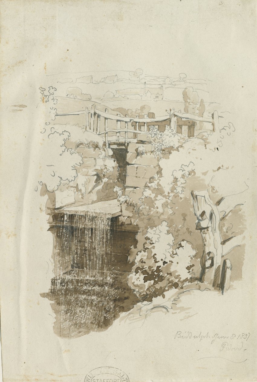Biddulph - vue rurale: dessin au crayon et au lavis, 8 juin 1837 - Thomas Peploe Wood