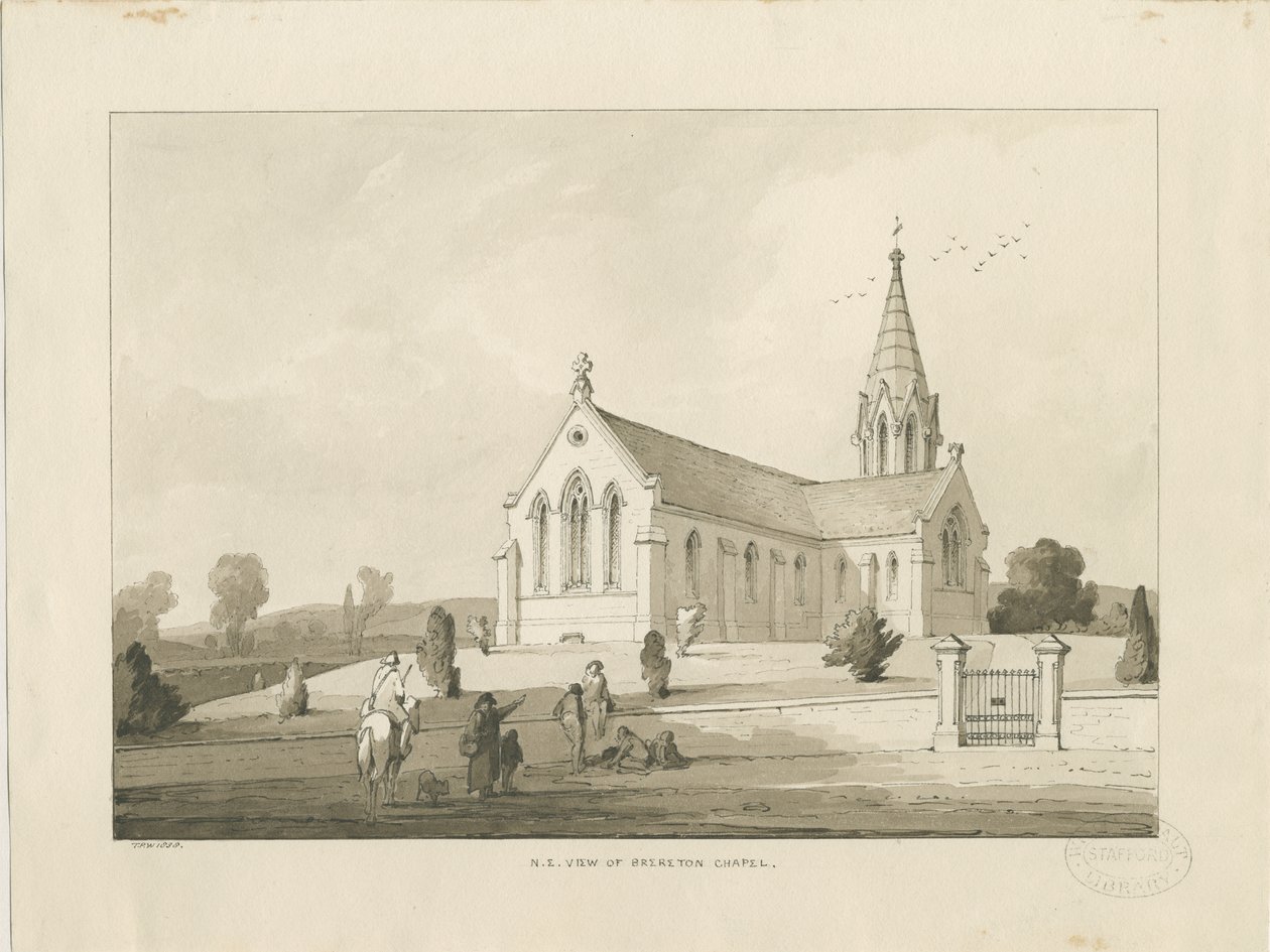 Chapelle de Brereton : [Église St. Michael, Brereton] dessin au lavis, 1838 - Thomas Peploe Wood