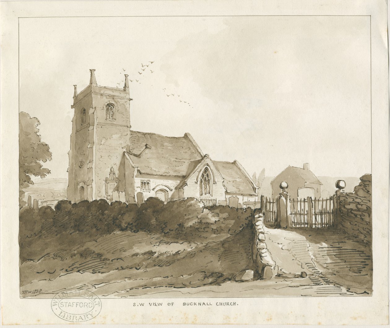 Église de Bucknall : dessin à la sépia - Thomas Peploe Wood