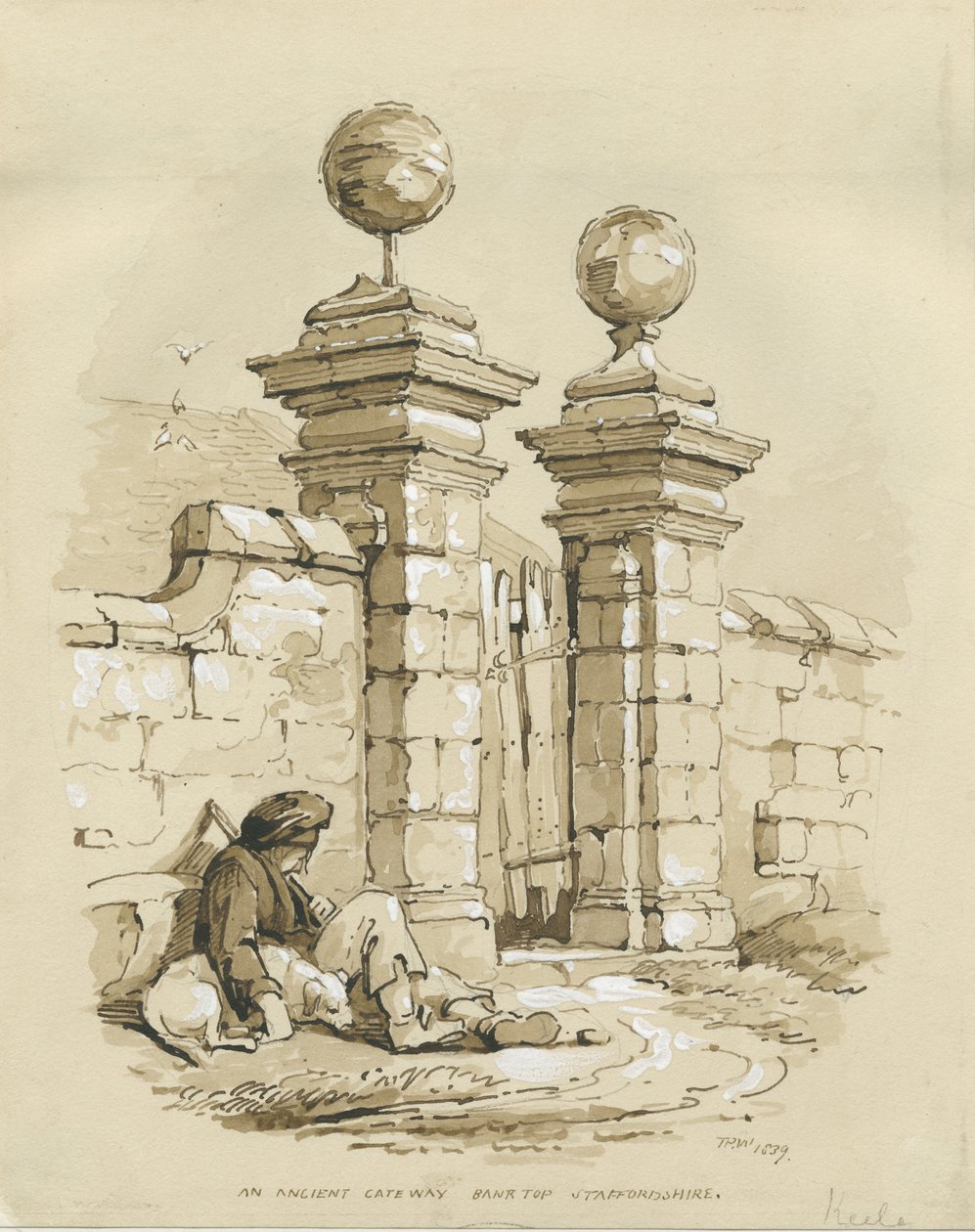 Colwich - Ancienne Porte à Bank Top (dessin sépia) - Thomas Peploe Wood