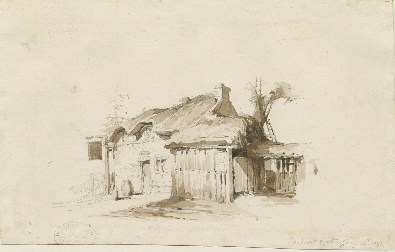Fradswell - Cottage sur la lande : dessin au crayon et lavis - Thomas Peploe Wood