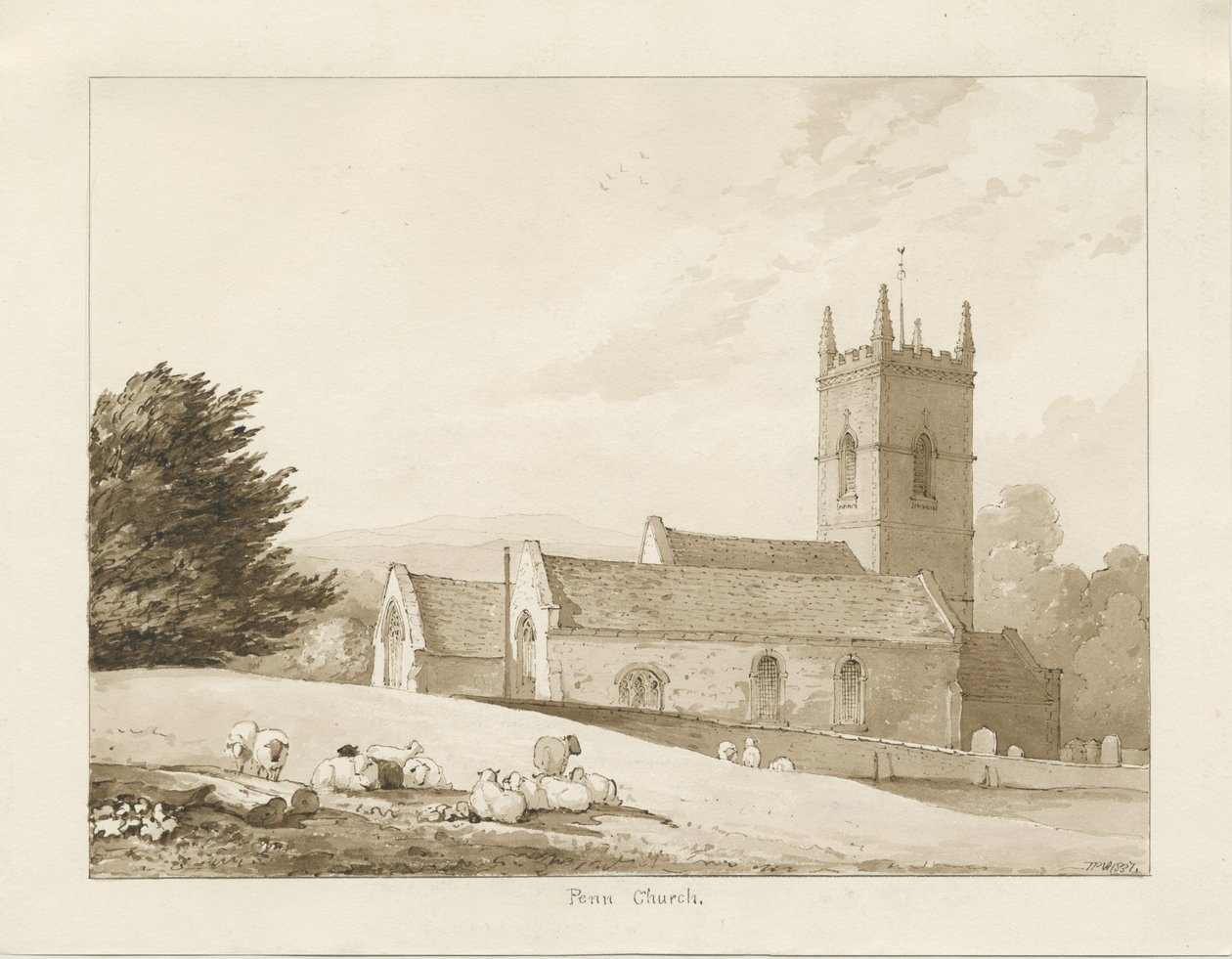 Église de Penn : dessin sépia - Thomas Peploe Wood