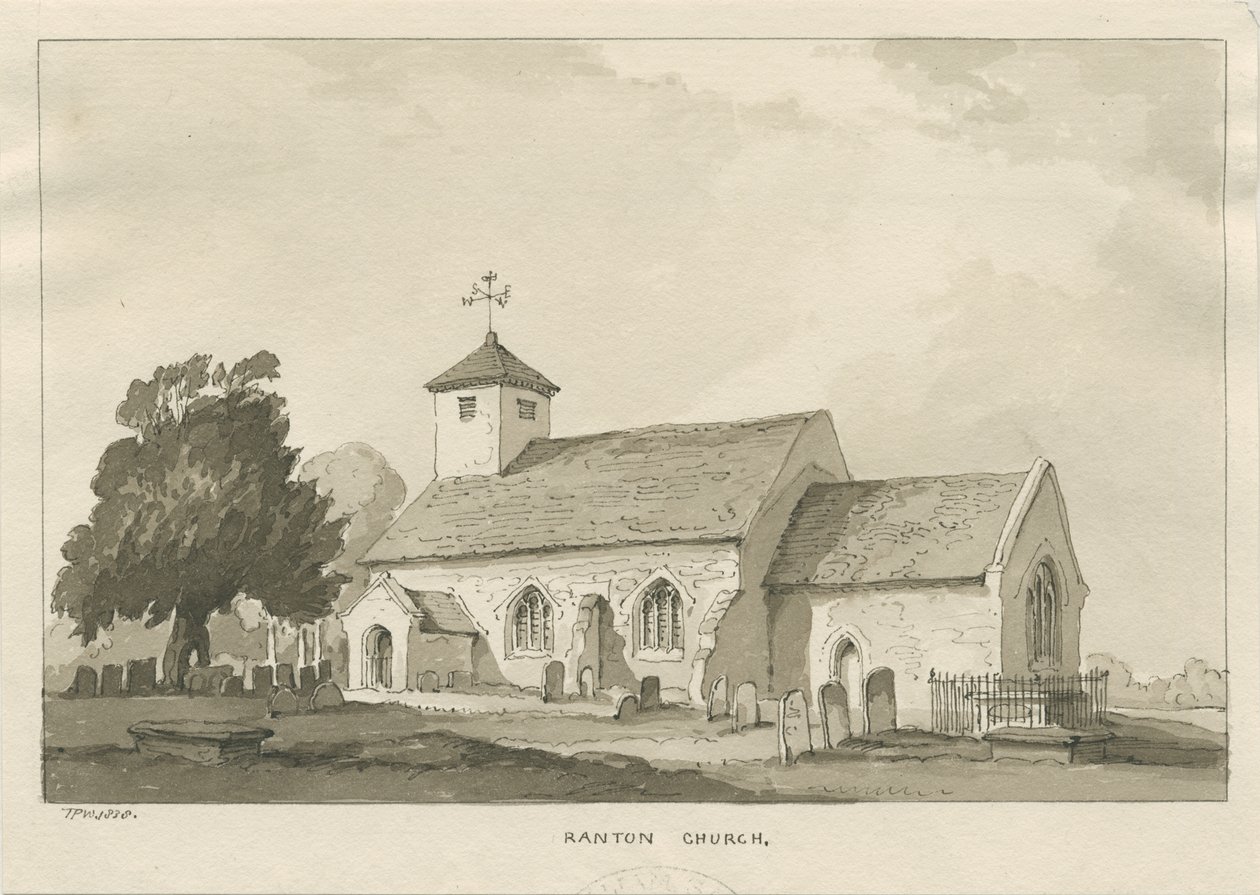 Église de Ranton : dessin à la sépia - Thomas Peploe Wood