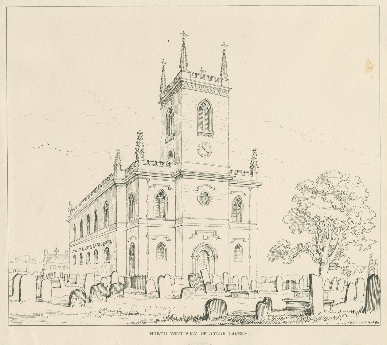 Église de Stone : dessin à la plume et à l