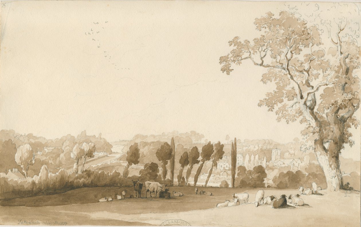 Tettenhall - Vue lointaine du sud-est: dessin au crayon et lavis, 30 août 1837 - Thomas Peploe Wood