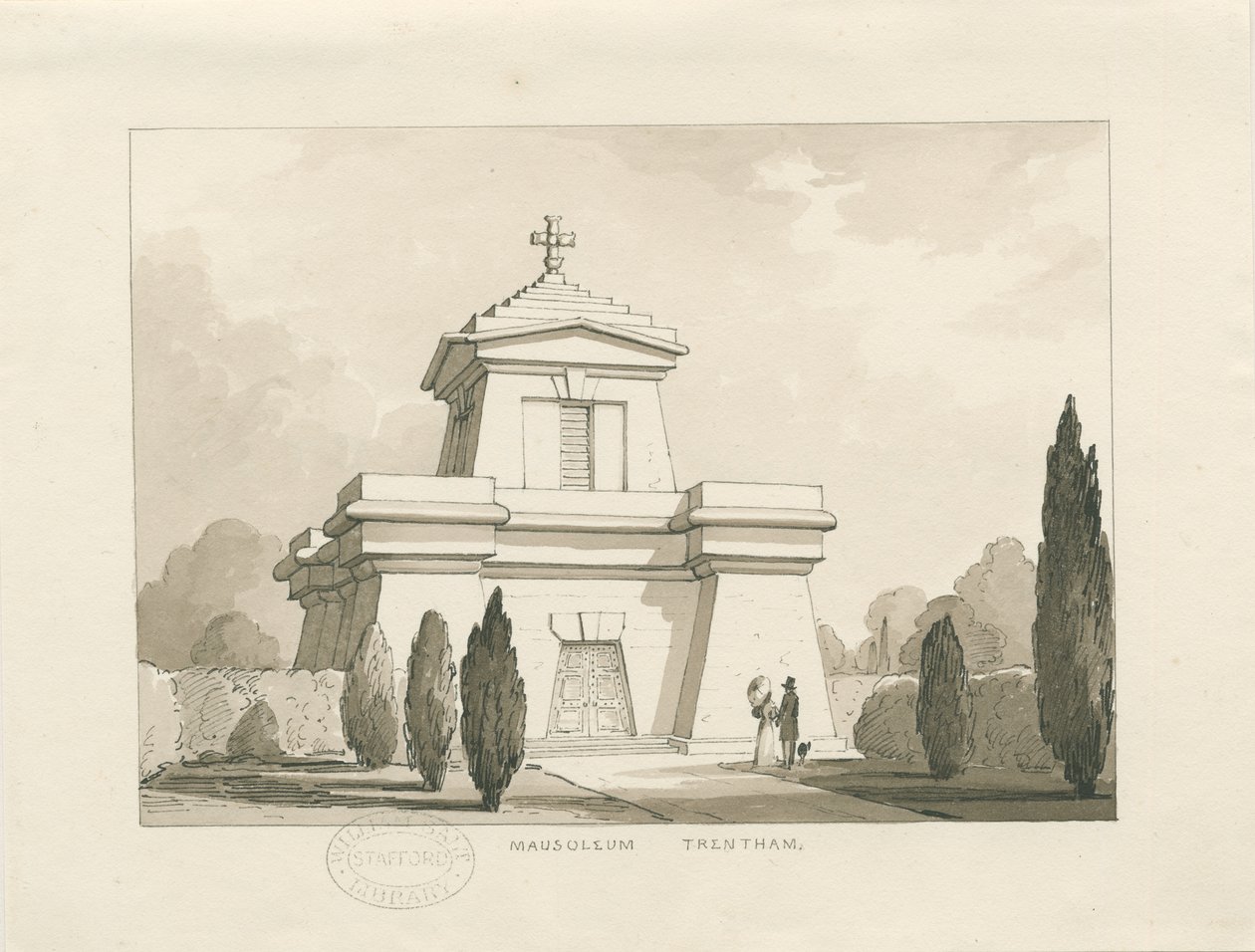 Trentham - Le Mausolée : dessin à la plume et au lavis, nd [?1838] - Thomas Peploe Wood