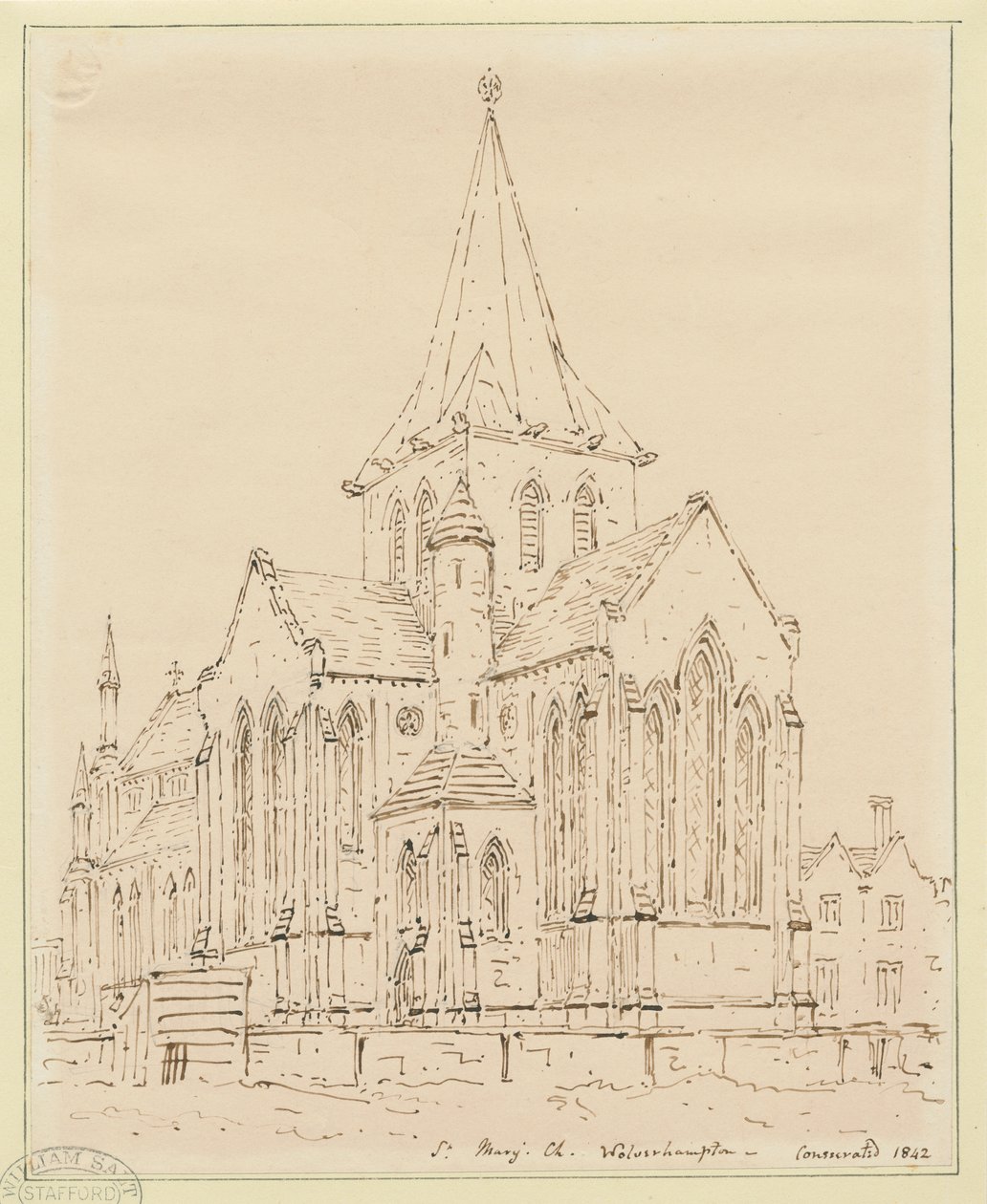 Wolverhampton - Église Sainte-Marie : dessin à la plume, nd [?milieu du XIXe siècle] - Thomas Peploe Wood