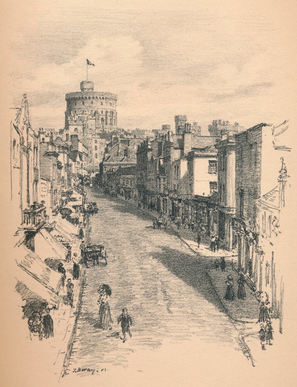 Grande tour du château de Windsor depuis Peascod Street, 1902 - Thomas Robert Way