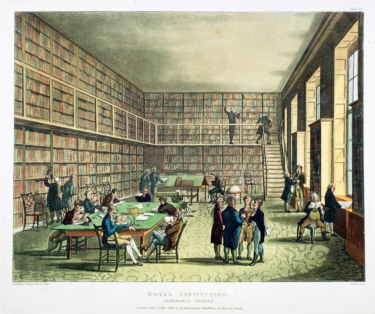 Bibliothèque de la Royal Institution, Albermarle Street, Londres, 1808-1811 - Thomas Rowlandson, Augustus Charles Pugin