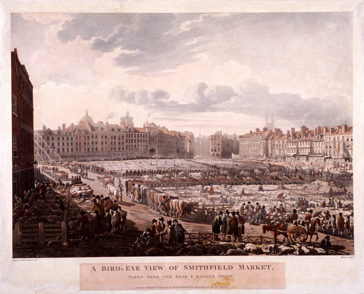 Marché de Smithfield, Londres, 1811 - Thomas Rowlandson, Augustus Charles Pugin