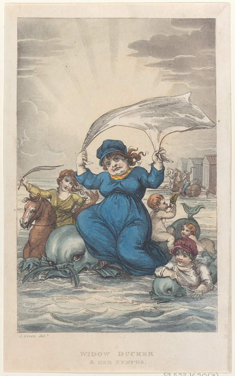 Veuve Ducker et ses nymphes, des Croquis poétiques de Scarborough, 1813 - Thomas Rowlandson, Joseph Constantine Stadler, J. Bluck