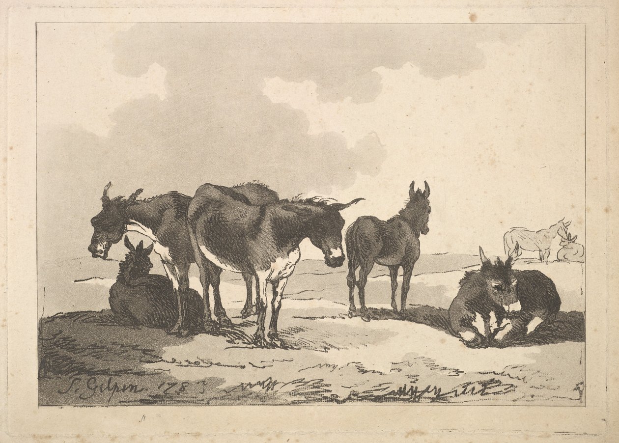 Un groupe de cinq ânes, trois debout, deux couchés, 1783-87 - Thomas Rowlandson