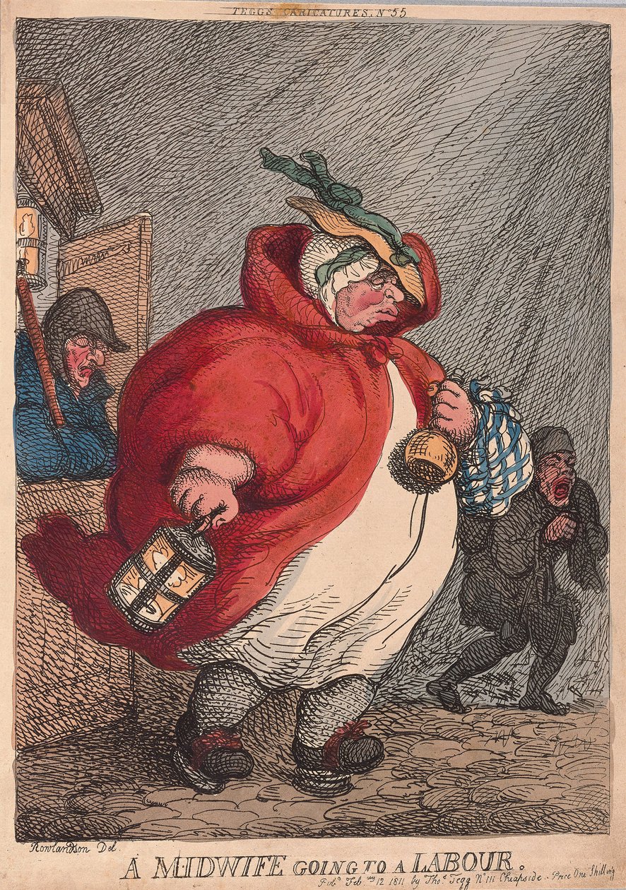 Une sage-femme allant à un accouchement, pub. 1811 - Thomas Rowlandson