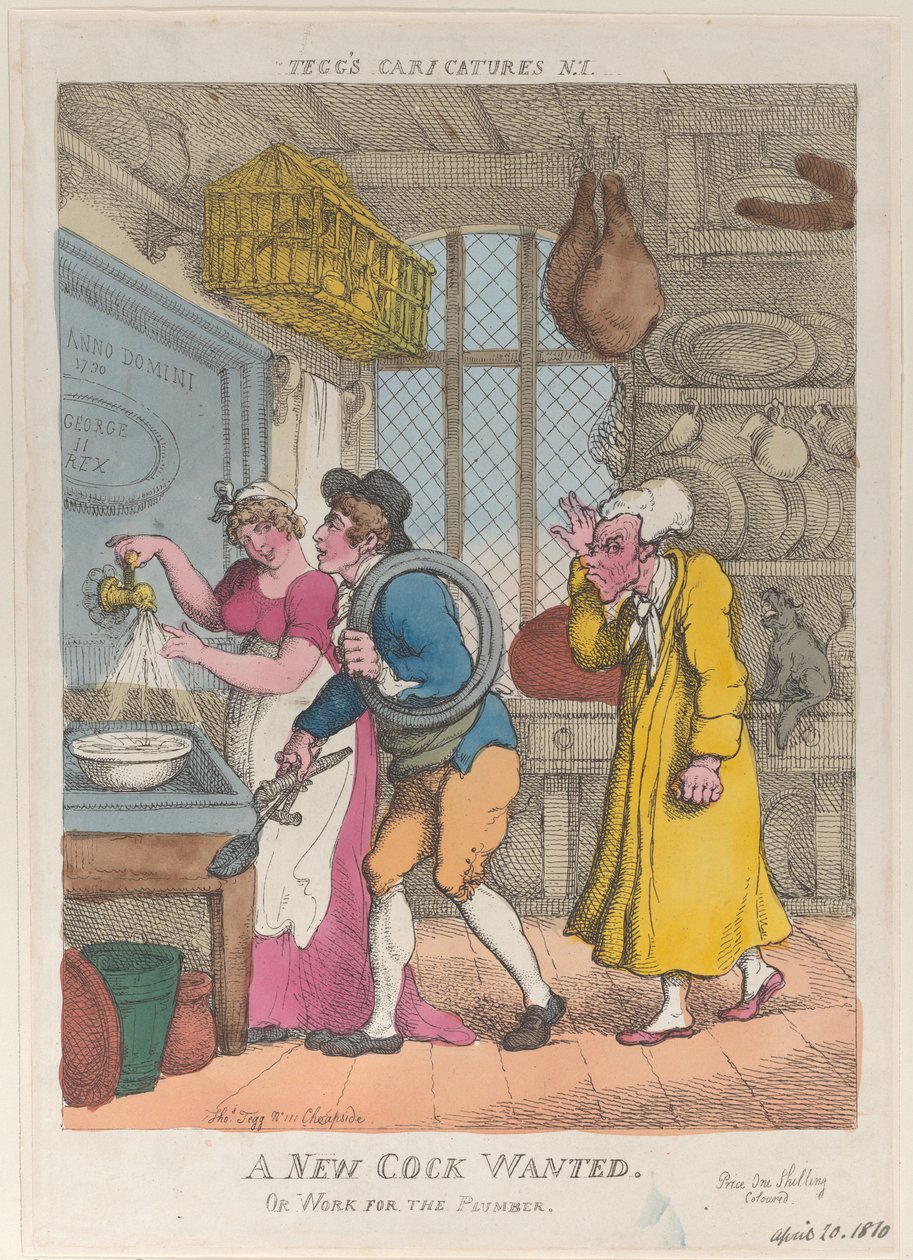 Un nouveau coq recherché, ou Travail pour le plombier, 20 avril 1810 - Thomas Rowlandson