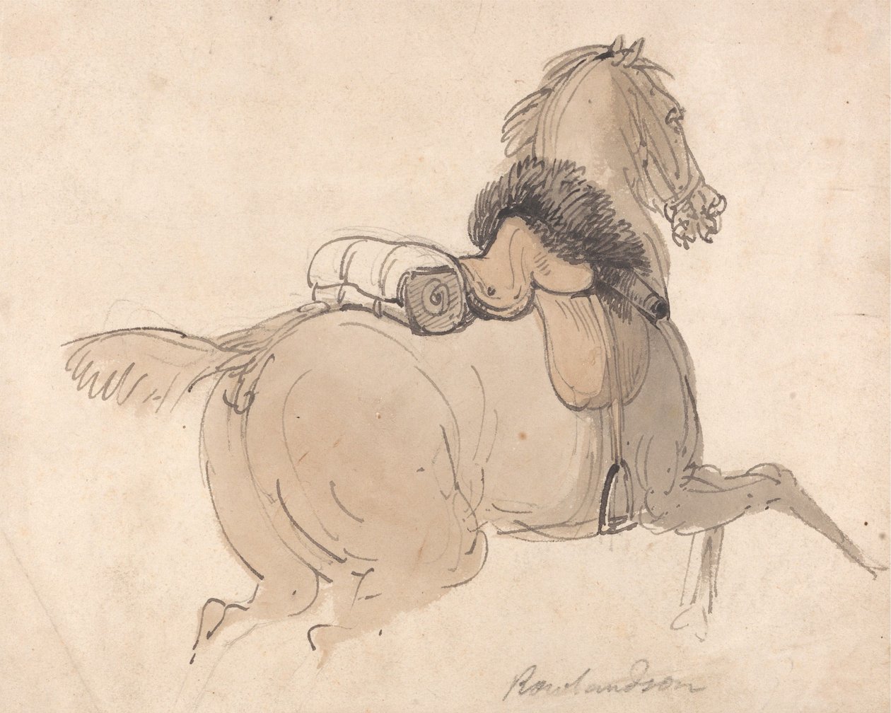 Un cheval de cavalerie sellé - Thomas Rowlandson