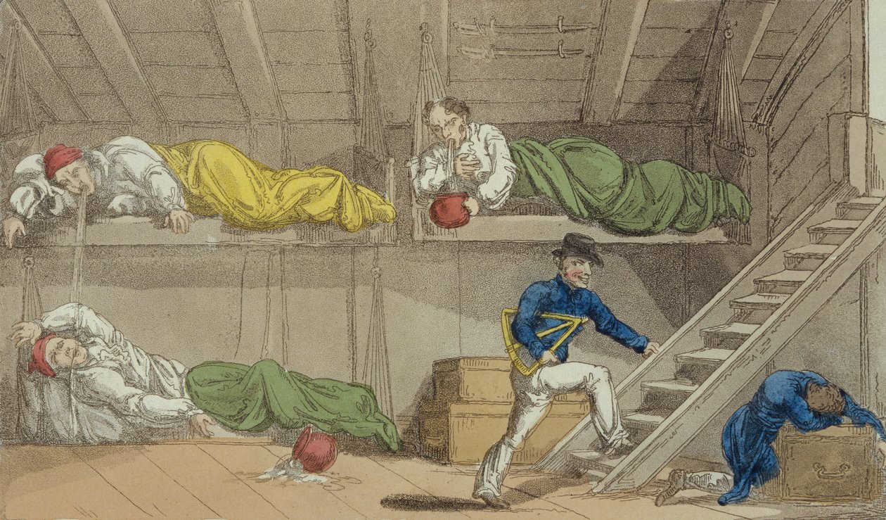 Une scène dans la Manche, du Grand Maître, ou Aventures de Qui Hi? en Hindoustan. Un poème Hudibras en huit chants par Quiz, par William Combe, publié par Thomas Tegg, Londres, 1815 - Thomas Rowlandson