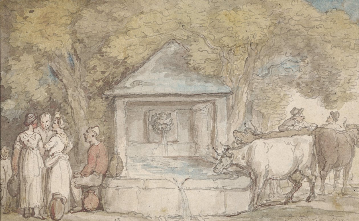 Une fontaine de village - Thomas Rowlandson