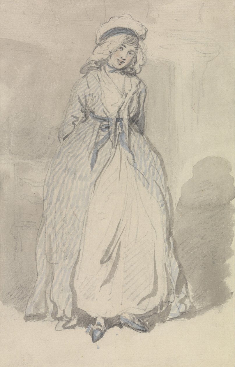 Une jeune femme en robe rayée bleue - Thomas Rowlandson