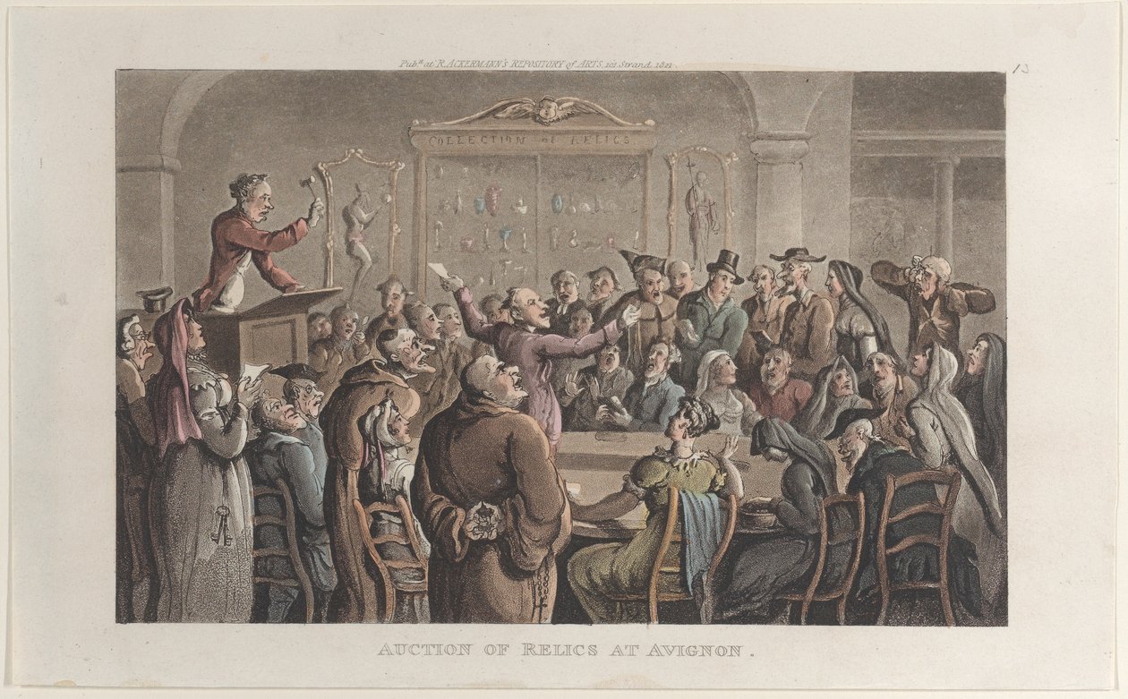 Vente aux enchères de reliques à Avignon, du Journal des voyages sentimentaux dans les provinces du sud - Thomas Rowlandson