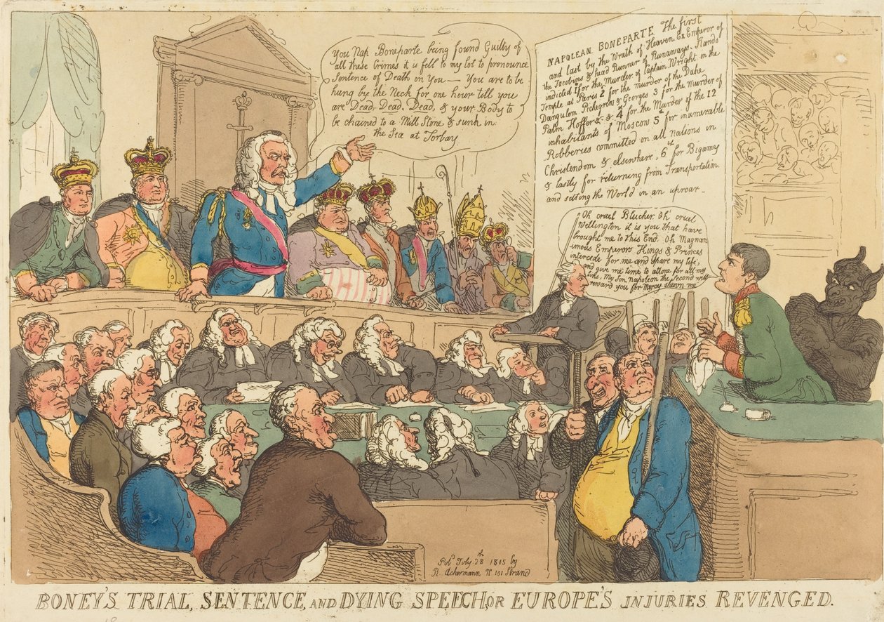 Le procès, la sentence et le discours de mort de Boney - Thomas Rowlandson