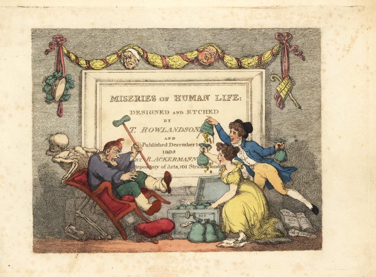 Page de titre calligraphique avec vignette du squelette de la mort - Thomas Rowlandson