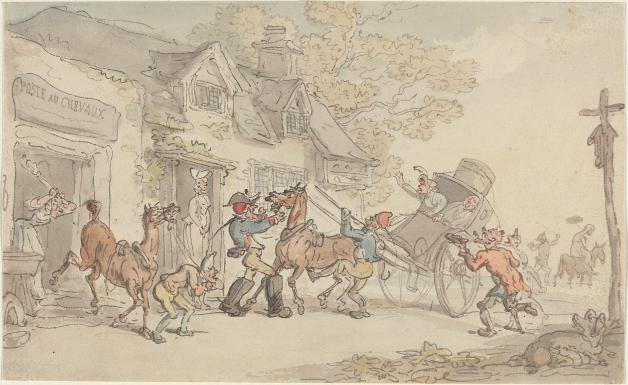 Changement de chevaux à une poste en France - Thomas Rowlandson