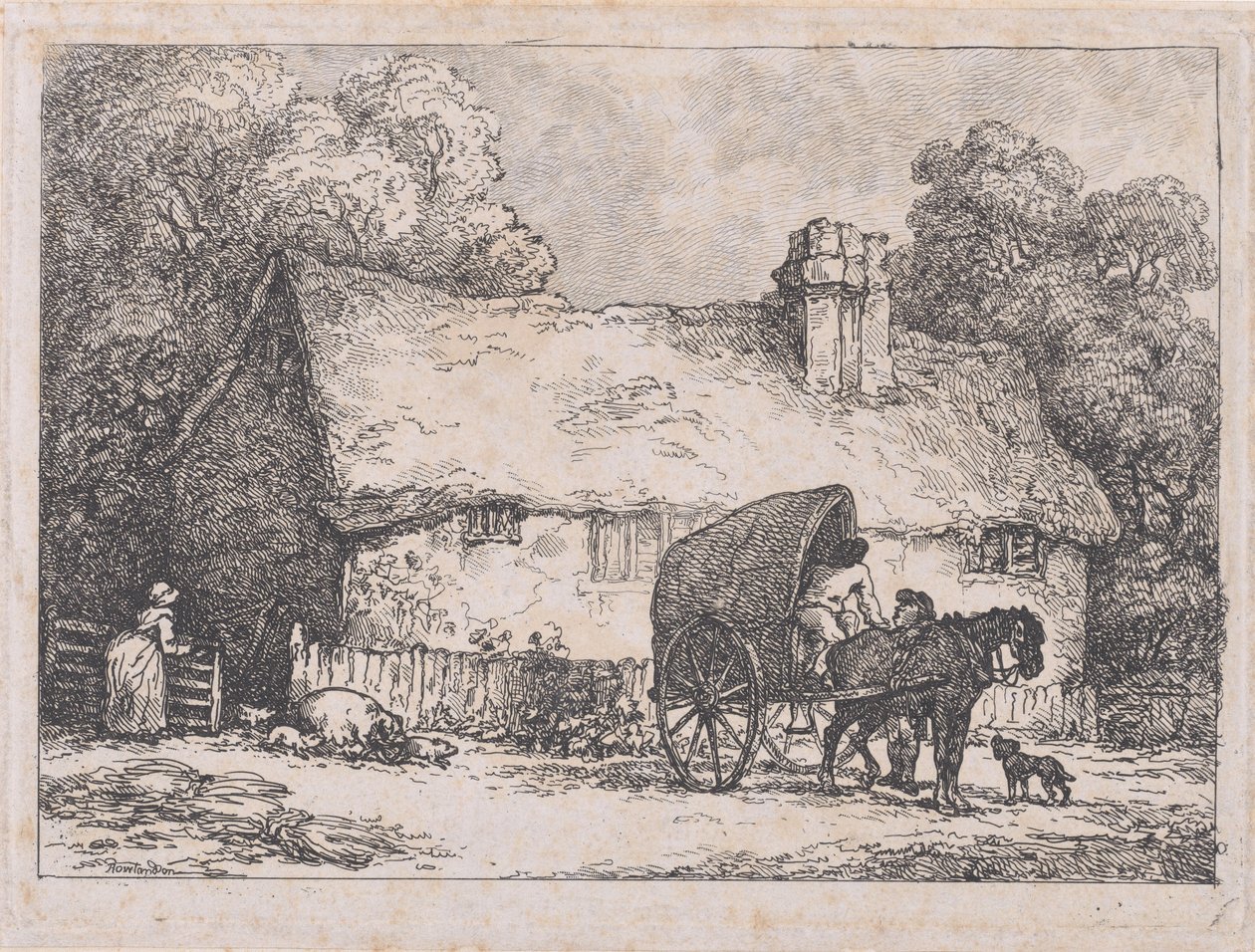 Chalet avec une charrette et des cochons - Thomas Rowlandson
