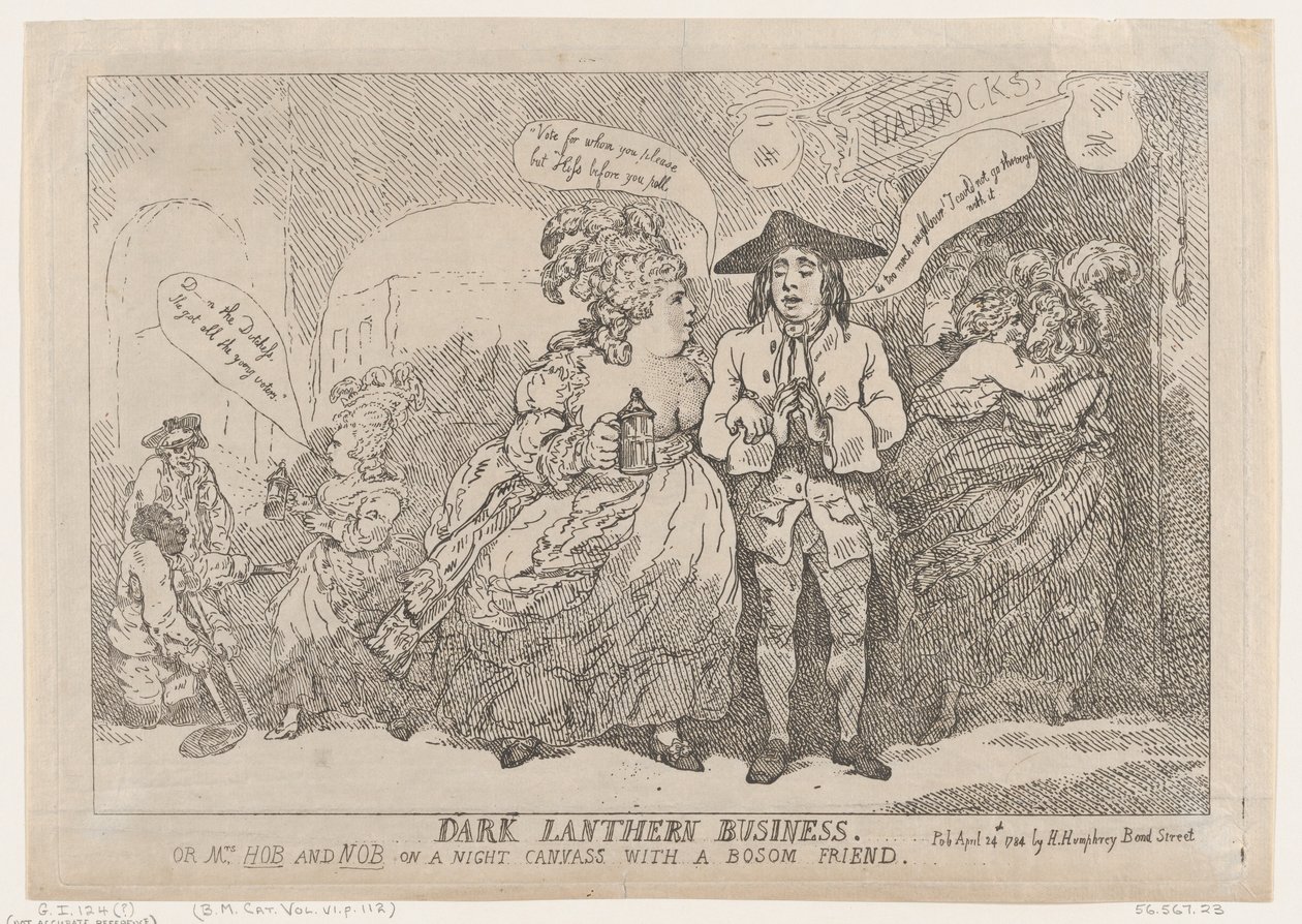 Affaire de lanterne noire, ou, Mme Hob et Nob en campagne nocturne avec une amie intime, 24 avril 1784 - Thomas Rowlandson