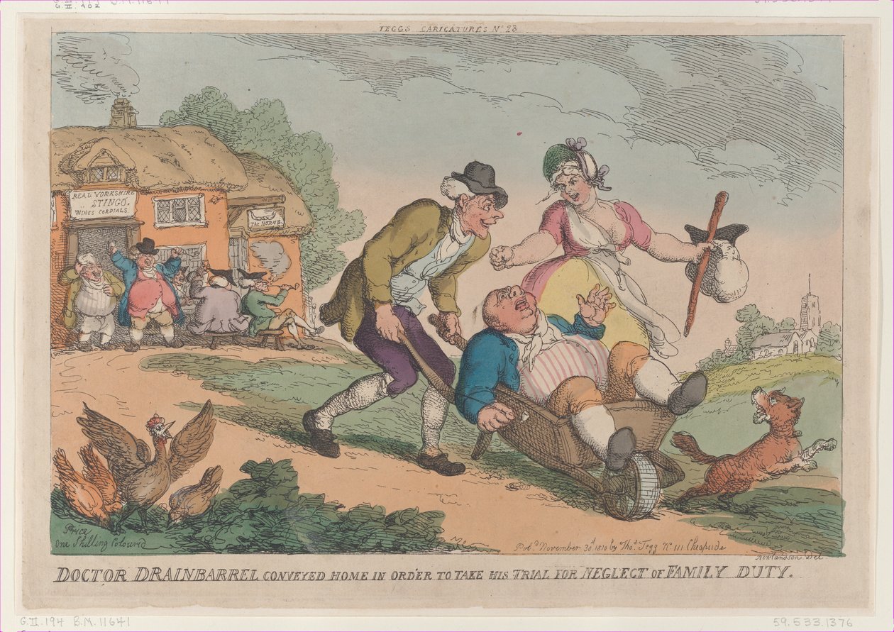 Le docteur Drainbarrel ramené chez lui pour être jugé pour négligence, 30 novembre 1810 - Thomas Rowlandson