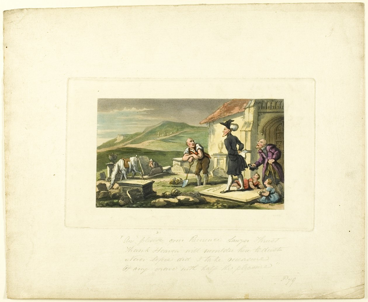 Doctor Syntax méditant sur les pierres tombales, de The Tour of Doctor Syntax - Thomas Rowlandson