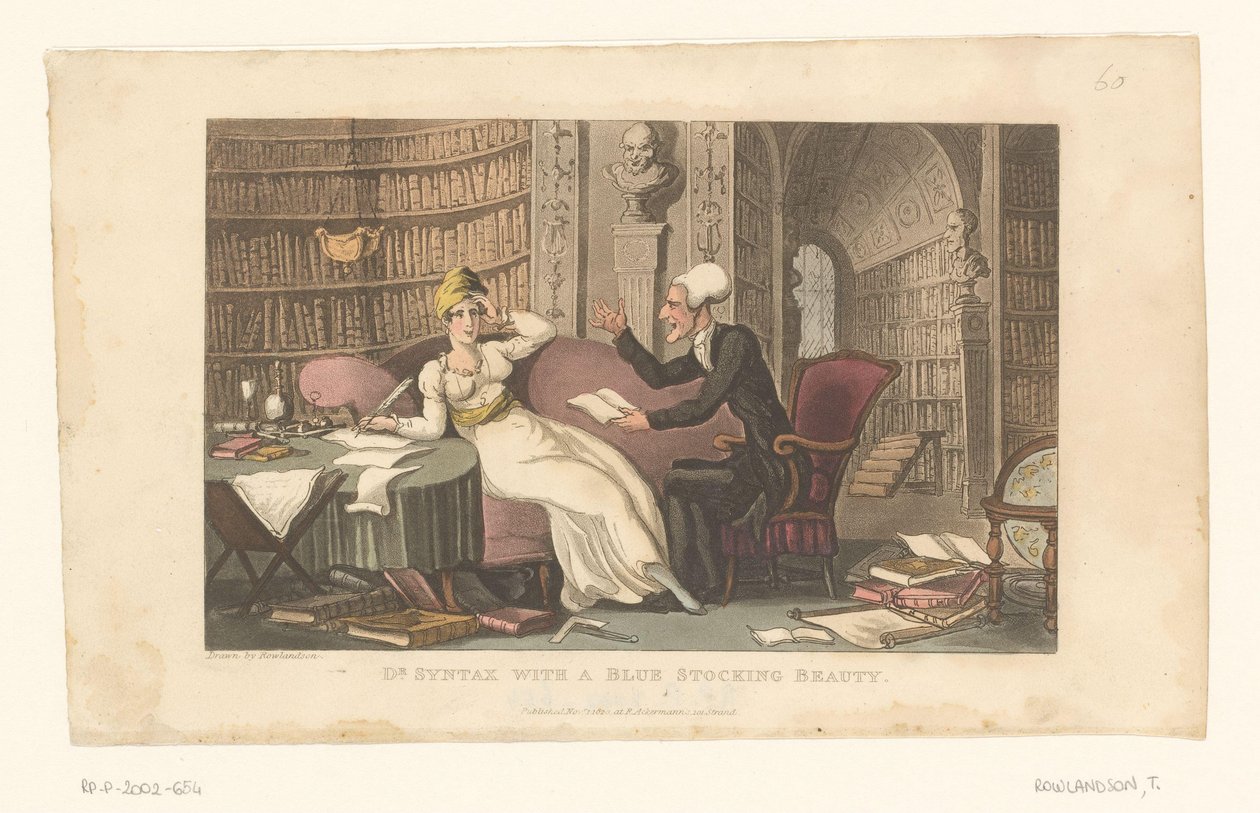 Doctor Syntax avec une femme dans une bibliothèque - Thomas Rowlandson