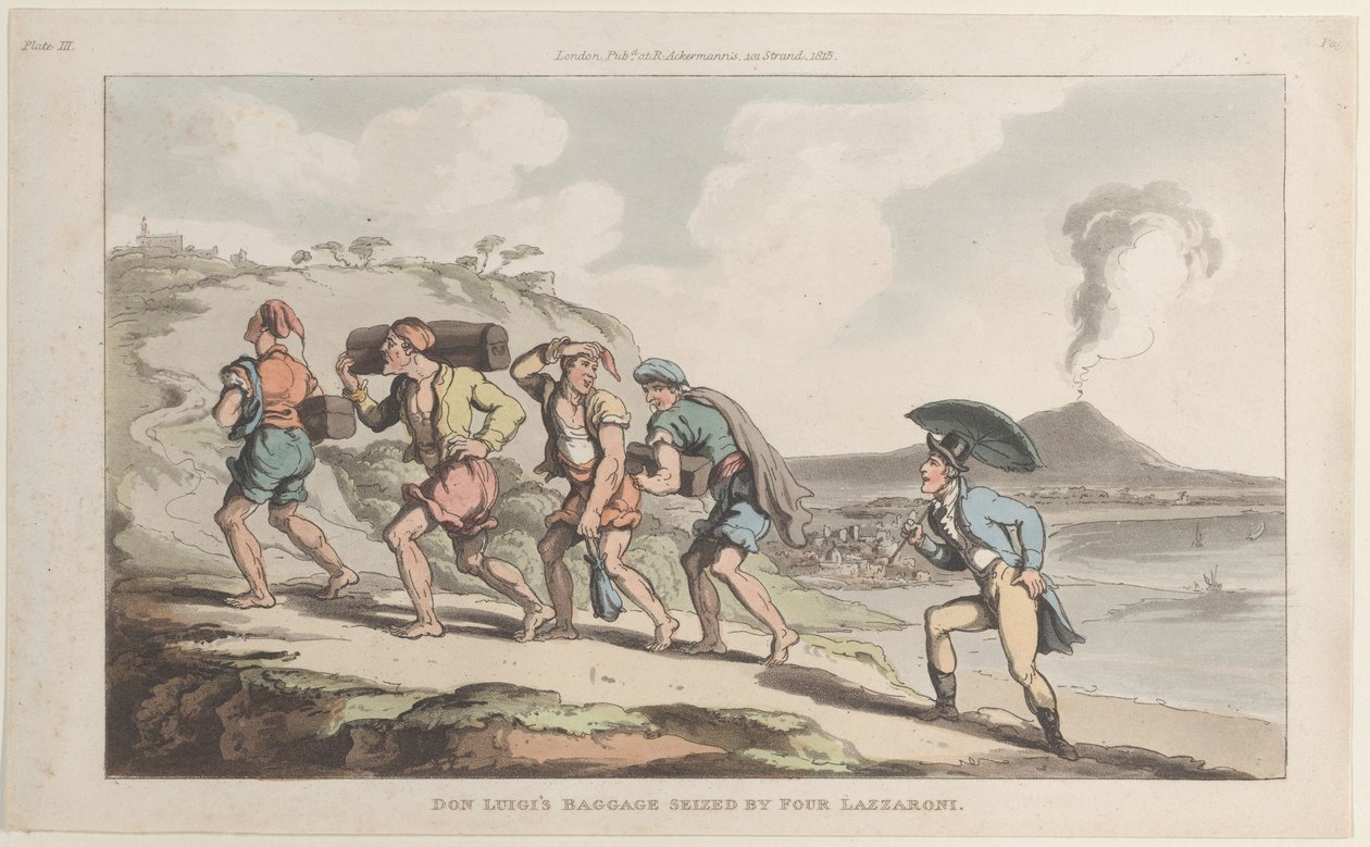 Les bagages de Don Luigi saisis par quatre Lazzaroni, de Naples et la Campagna Felice - Thomas Rowlandson